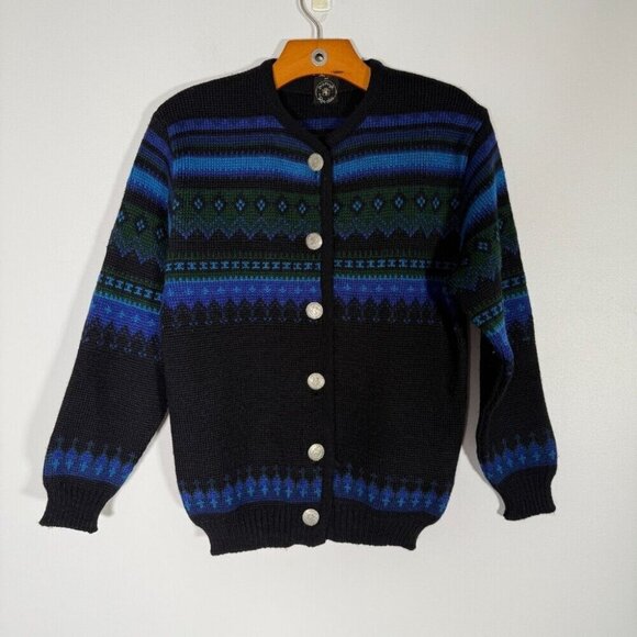 Norvyk By Ren-Dale Vintage Wool Cardigan Blue Striped Women's Cardigan M - Picture 1 of 8